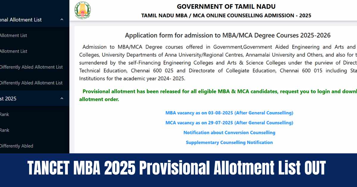 TANCET MBA Seat Allotment Result 2025 Released, 3714 Candidates Allotted Seat: Check Result PDF Here